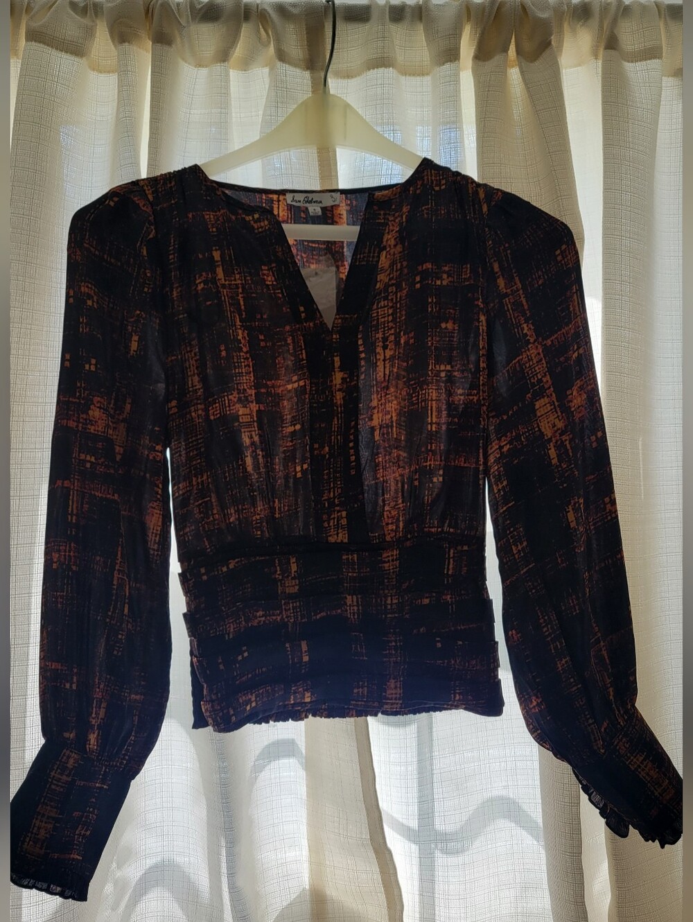 Sam Edelman Black and Orange Printed Blouse Size S NWT